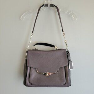 Coach Madison Sadie Flap Satchel with dust bag. metallic grey color.